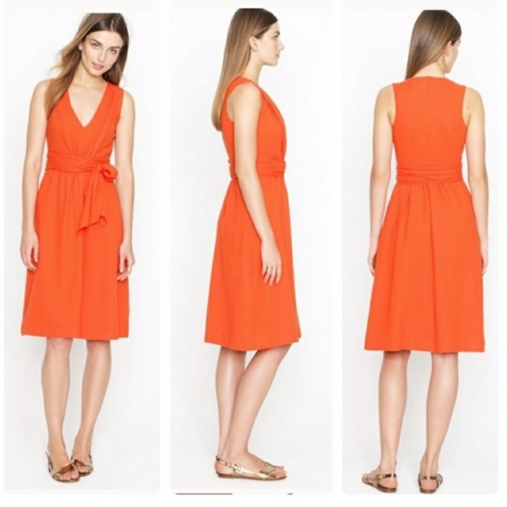 J. Crew Vibrant Orange Elinor Vneck Crepe Midi Dress